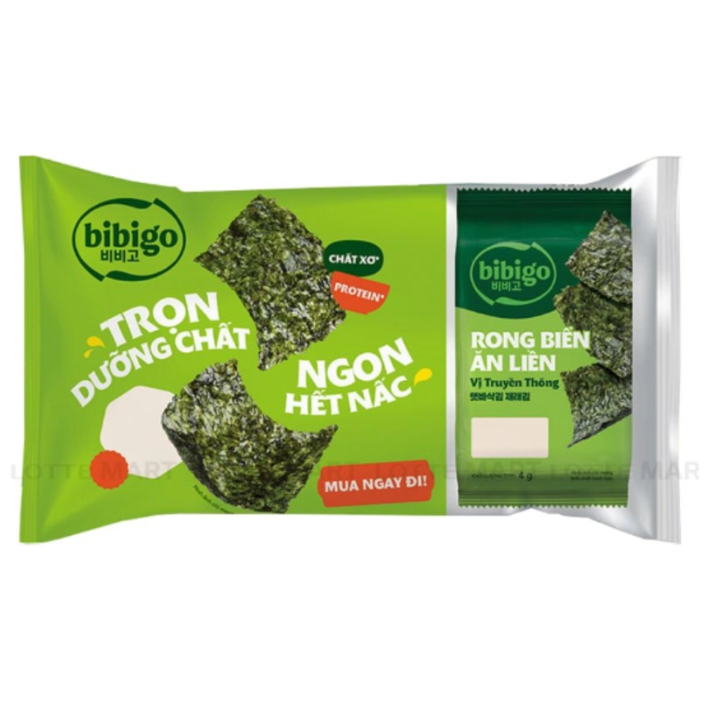 Lốc 3 Gói Rong Biển Ăn Liền bibigo Vị Truyền Thống 4G