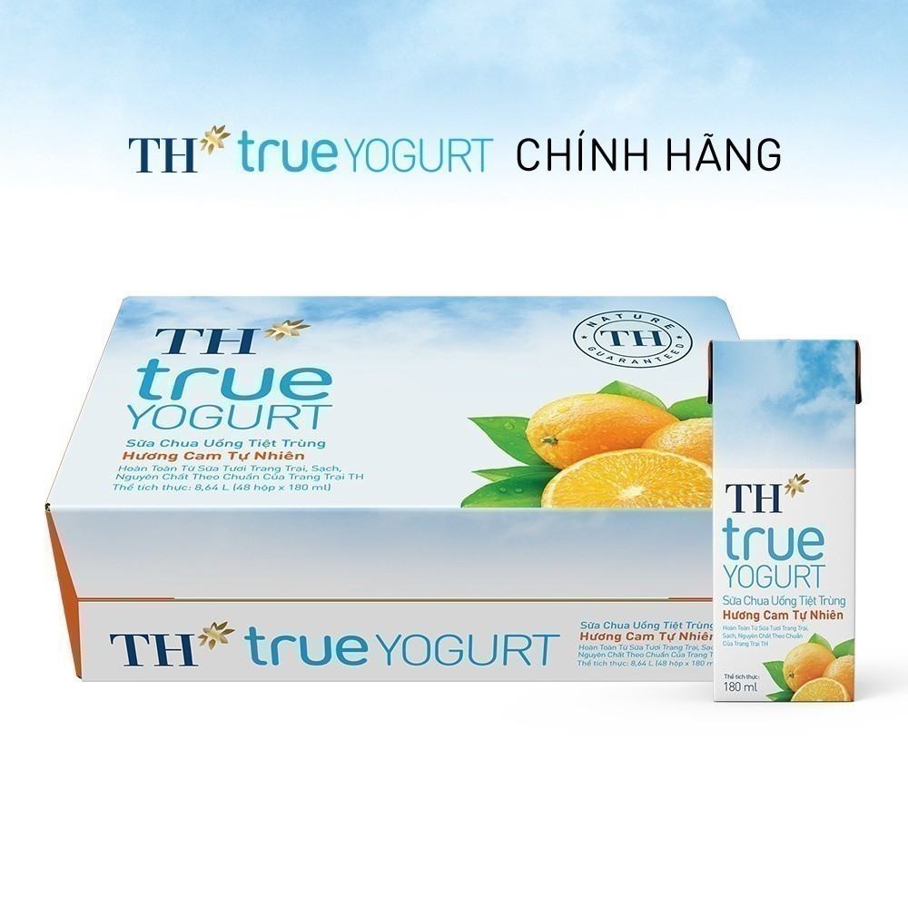 Thùng 48 hộp sữa chua uống tiệt trùng hương cam tự nhiên TH True Yogurt 180ml