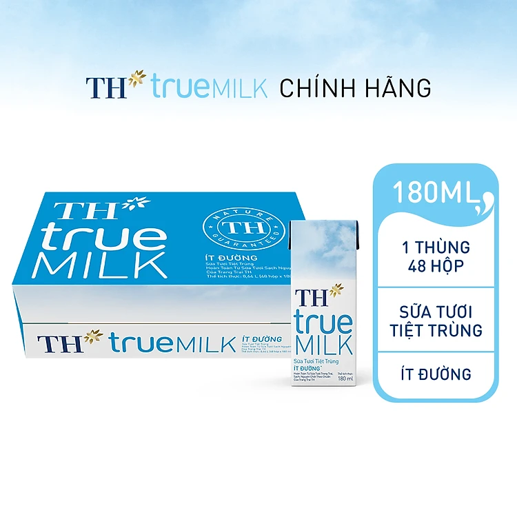 Combo 24 hộp sữa tươi tiệt trùng ít đường TH True Milk 180ml