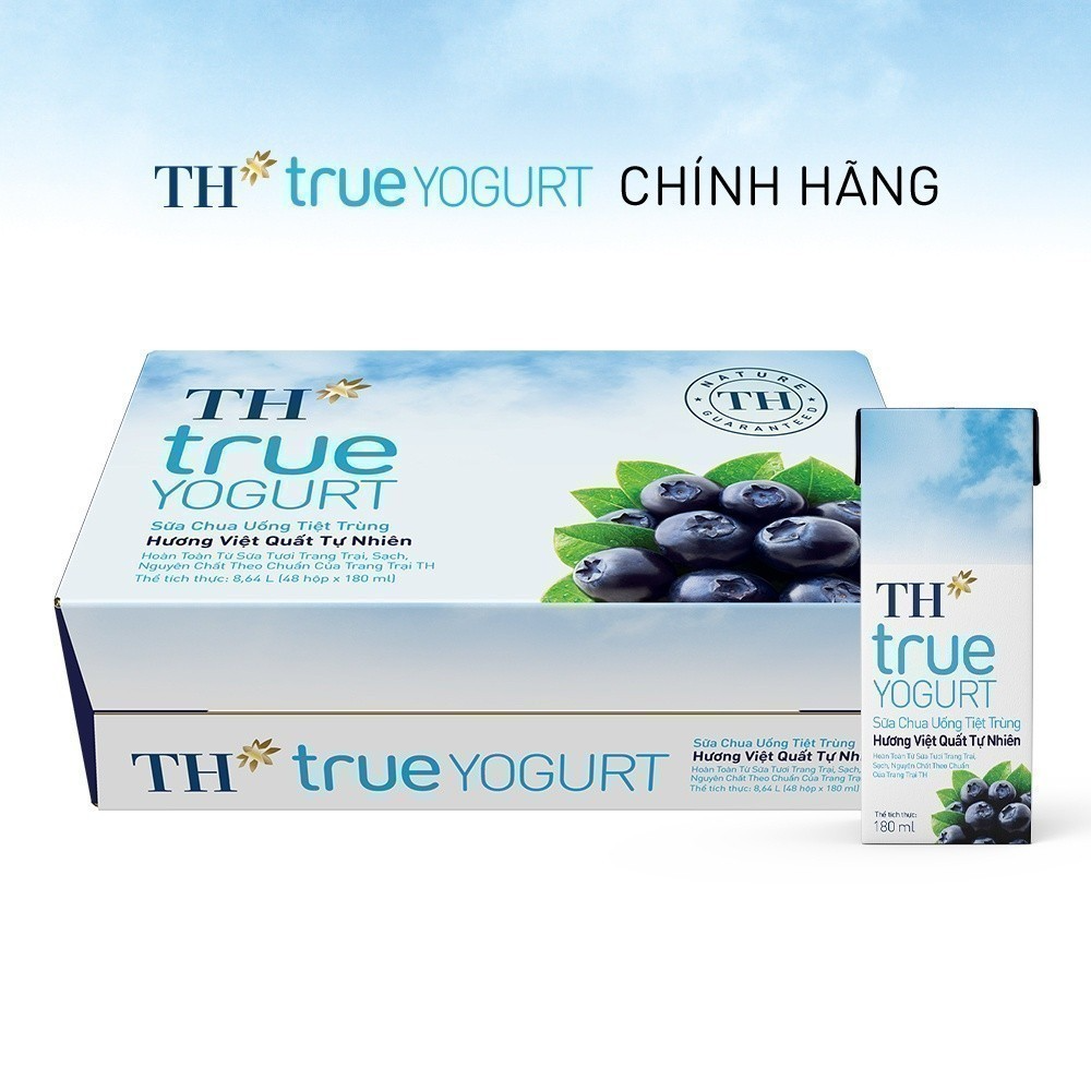 Thùng 48 hộp sữa chua uống tiệt trùng hương việt quất tự nhiên TH True Yogurt 180ml