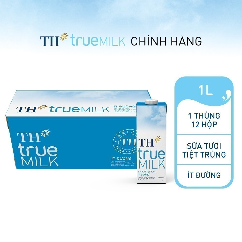 Thùng 48 hộp sữa tươi tiệt trùng ít đường TH True Milk 1 lít