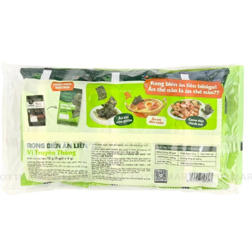 Lốc 3 Gói Rong Biển Ăn Liền bibigo Vị Truyền Thống 4G