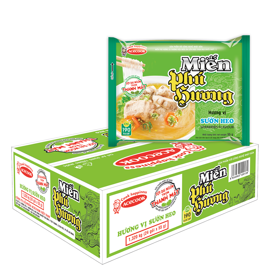 Thùng 24 Gói Miến Phú Hương Sườn Heo 55g