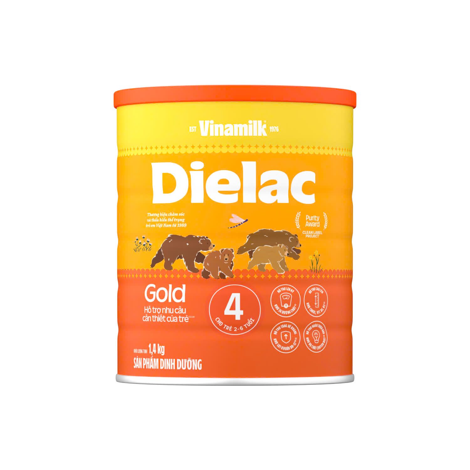 (Mẫu mới) Sữa Dielac Gold 4 Lon 1.4kg (2-6 tuổi) - Mẫu cũ alpha gold