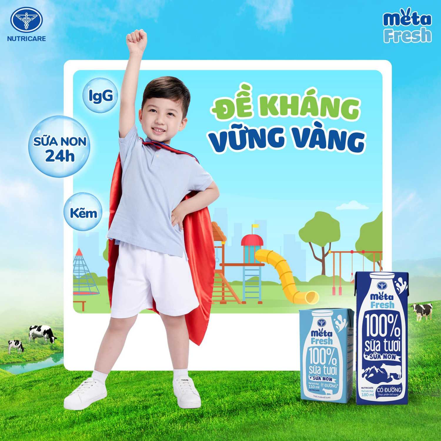 Thùng 48 hộp sữa tươi tiệt trùng Meta Fresh ít đường 110ml