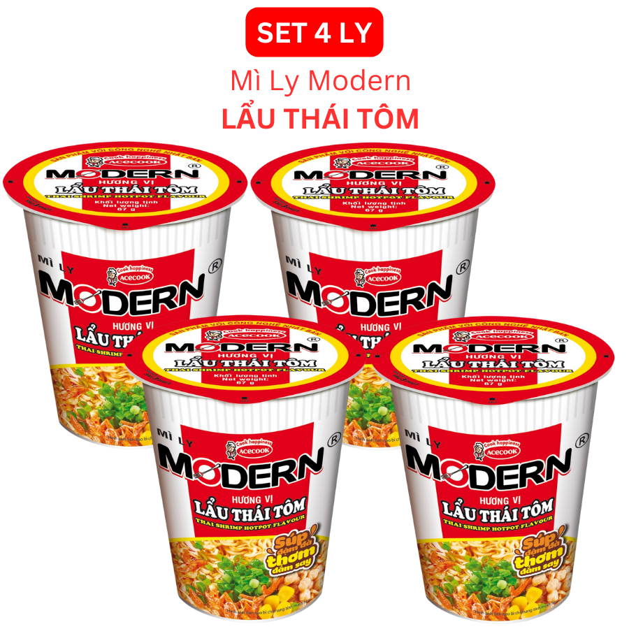 Combo 4 Ly Mì Modern Lẩu Thái Tôm 67g