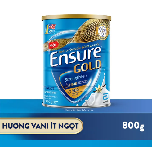 Sữa bột Ensure Gold 800g Hương vani ít ngọt