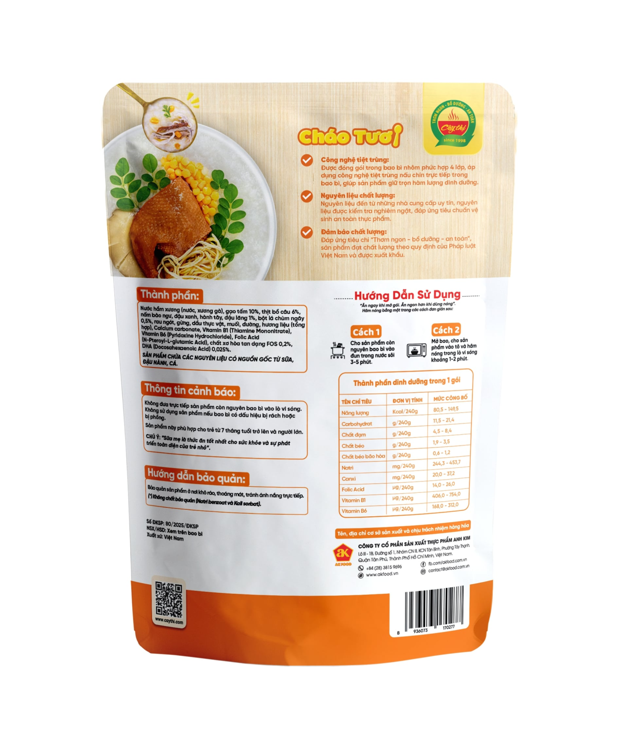 Cháo tươi Cây Thị bồ câu chùm ngây 240g (Trên 7 tháng)