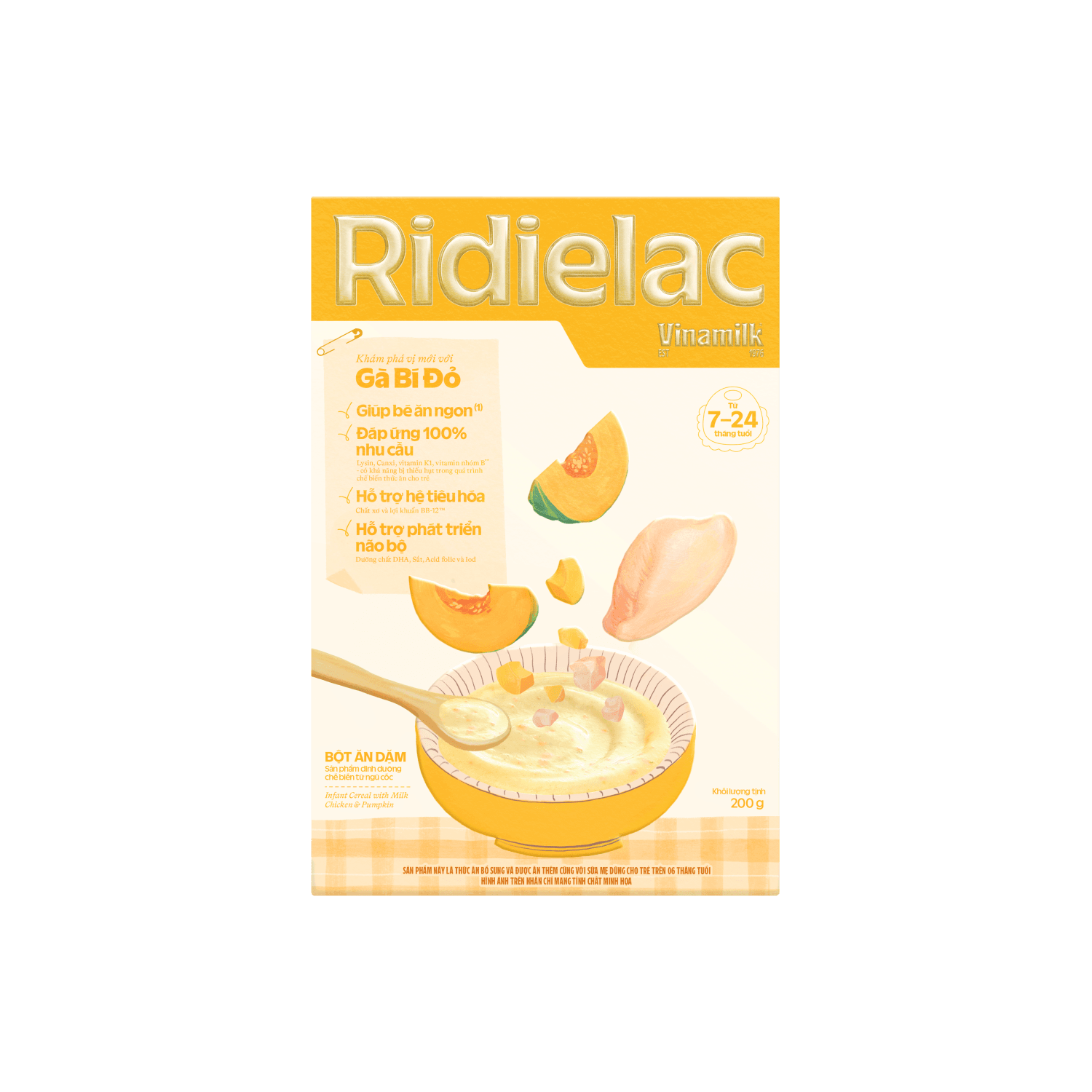 Bột ăn dặm Ridielac Gold Gà Bí Đỏ HG 200g