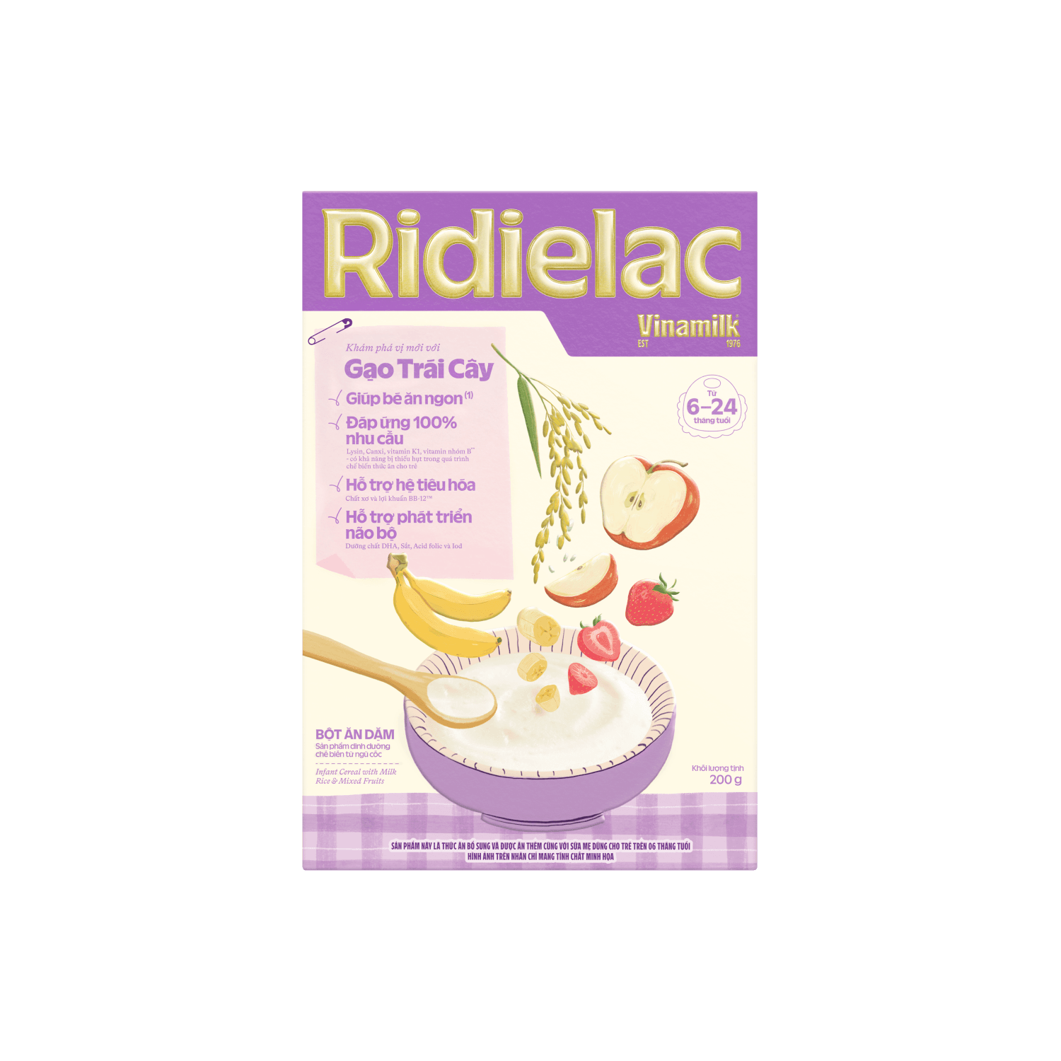 Bột ăn dặm Ridielac Gold Vị Gạo Trái Cây HG 200g