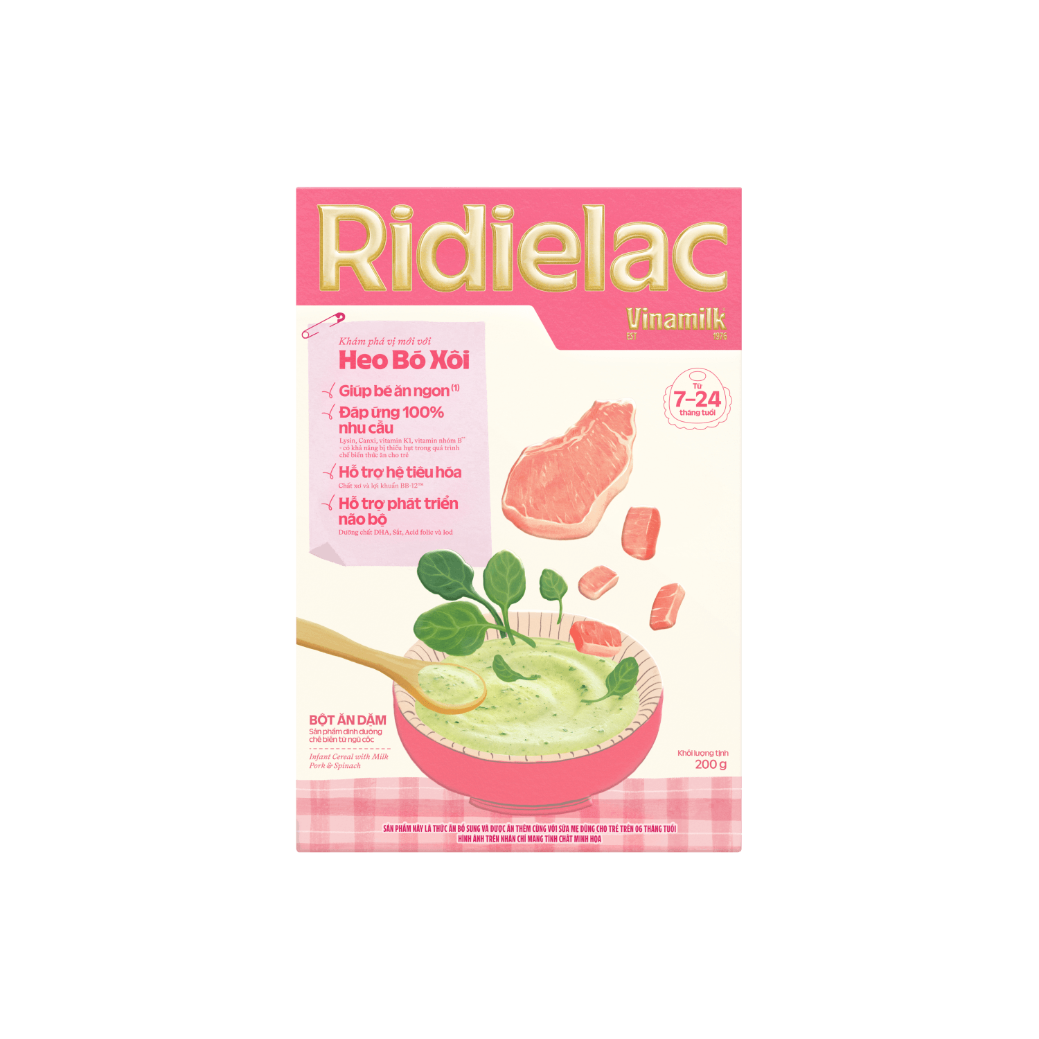 Bột ăn dặm Ridielac Gold Heo Bó Xôi HG 200g