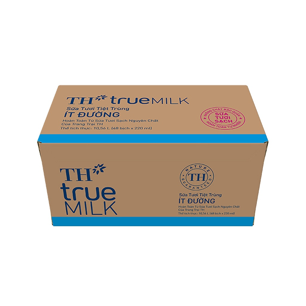 Combo 24 bịch sữa tươi TH True Milk ít đường bịch 220ml