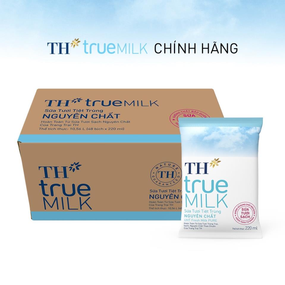 Combo 24 bịch sữa tươi TH True Milk nguyên chất bịch 220ml