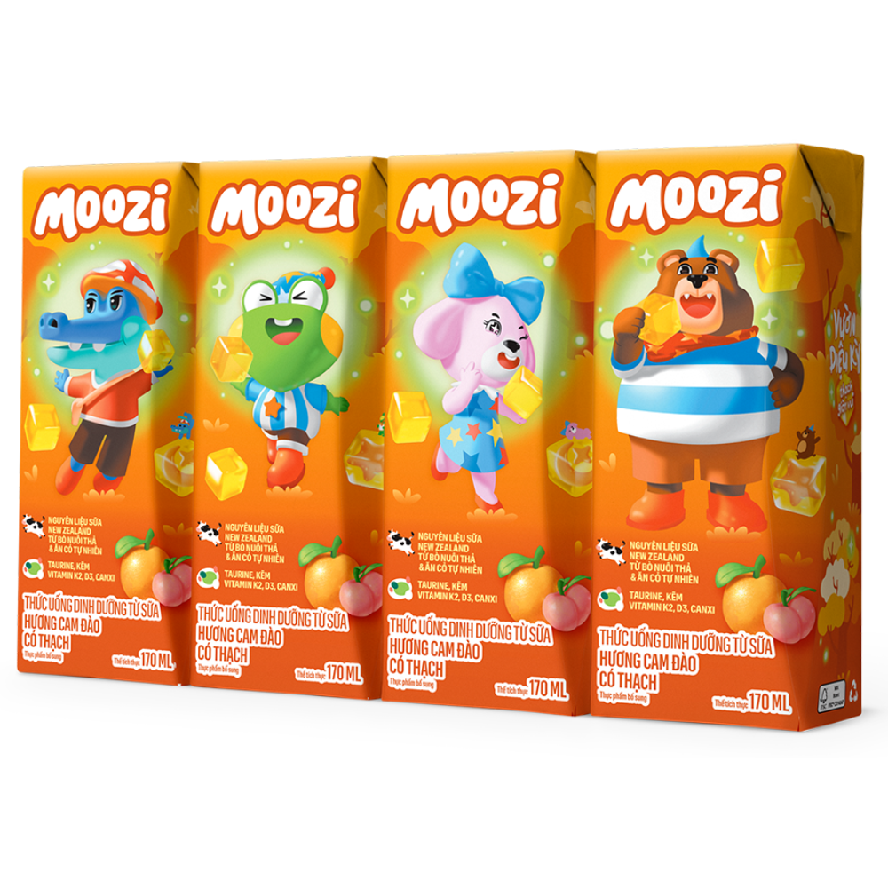 Thùng 48 Hộp Sữa Moozi Hương Cam Đào có thạch Moozi 170ml