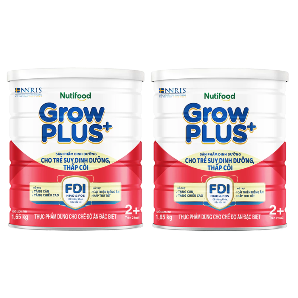 Combo 2 Lon Sữa bột Nuti GrowPLUS+ Đỏ 2+ Lon 1,65 Kg