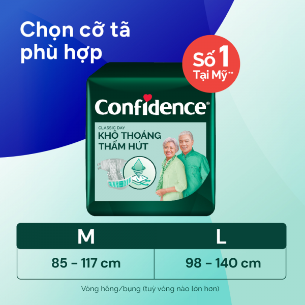 Tã dán người lớn Confidence Khô thoáng, thấm hút (size L, 20M)