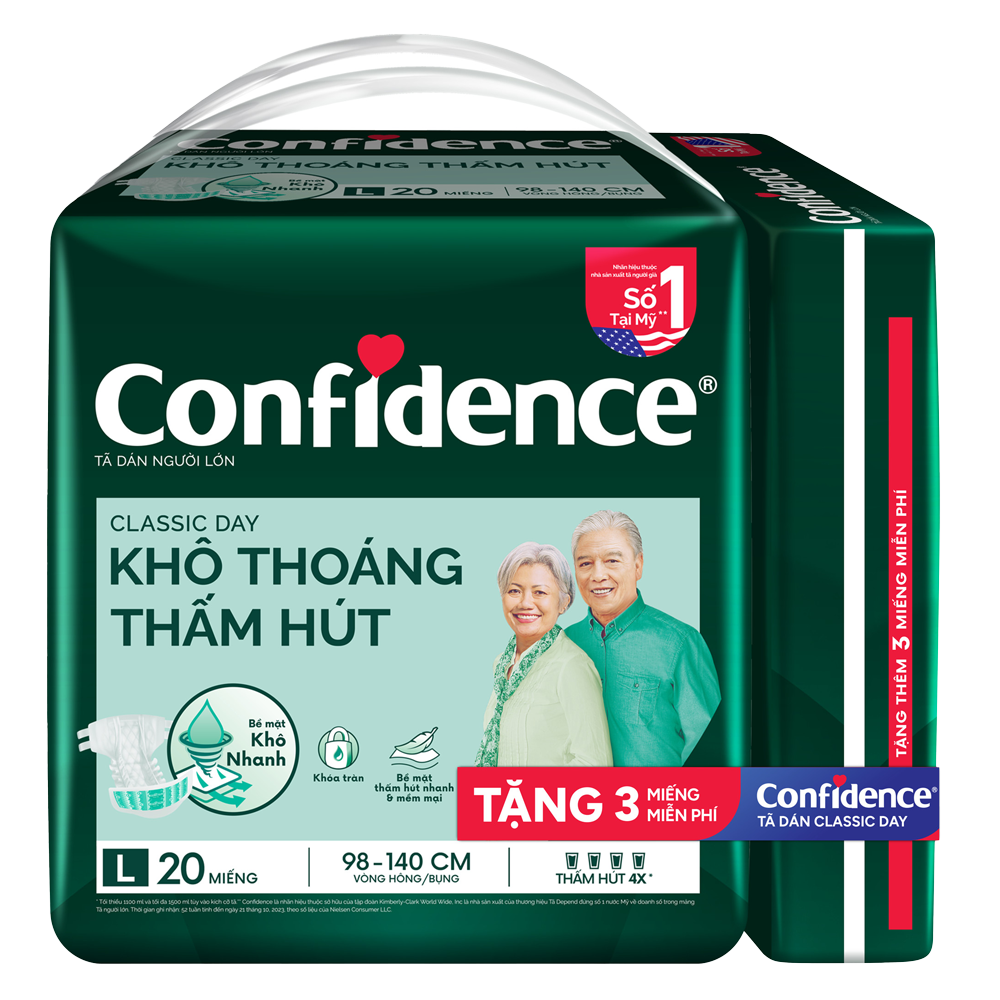 Tã dán người lớn Confidence Khô thoáng, thấm hút (size L, 20M)