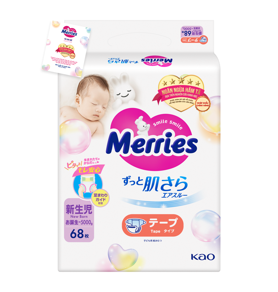 (Freeship 20k) Tã dán Merries (Newborn, dưới 5kg,68 miếng)