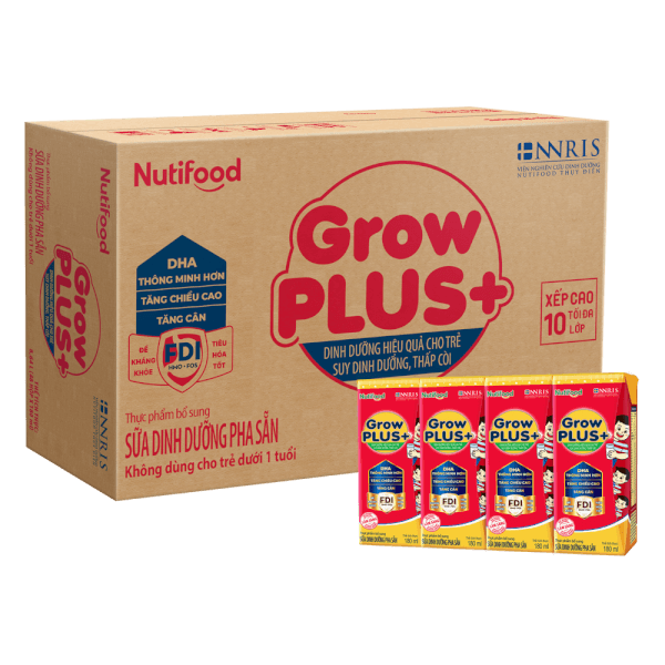 Sữa Bột Pha Sẵn Nuti Grow Plus + Đỏ, Thùng 180ml