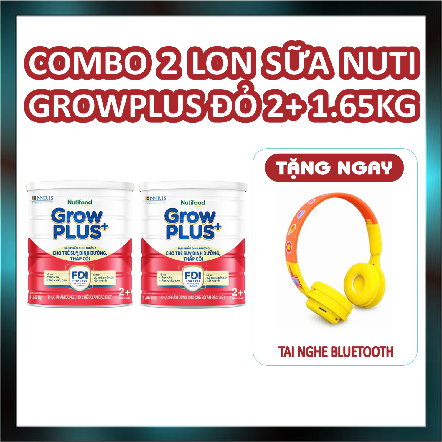 Combo 2 Lon Sữa bột Nuti GrowPLUS+ Đỏ 2+ Lon 1,65 Kg
