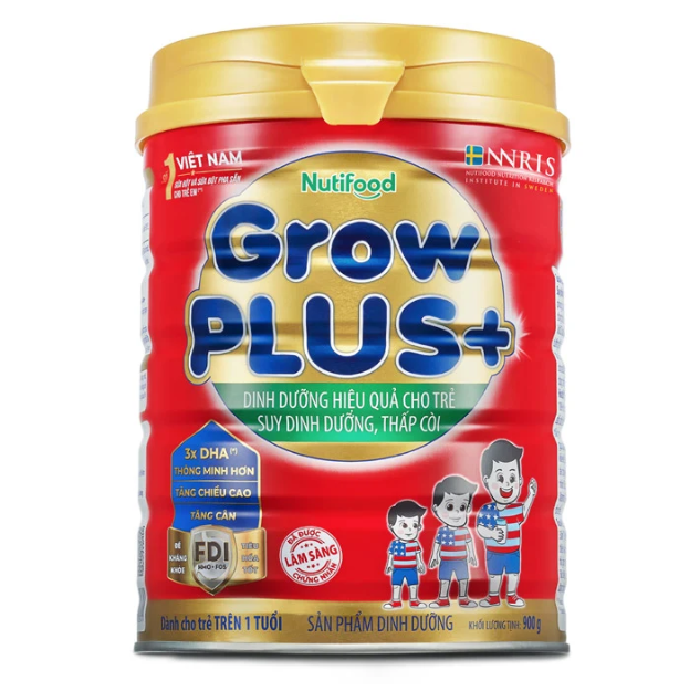 Sữa Bột NutiFood Grow Plus + Đỏ, 900gr, >1 Tuổi