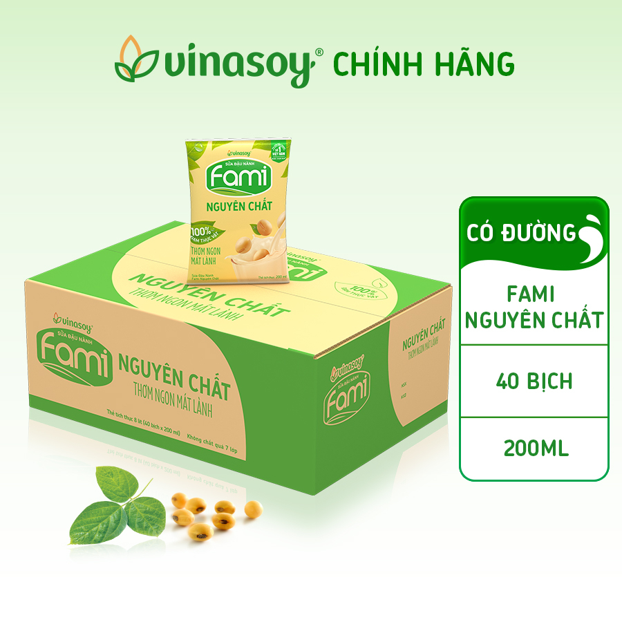 Thùng sữa đậu nành Fami Bịch Nguyên chất có đường (40 bịch x 200ml)