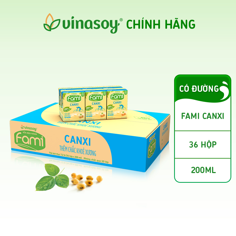 Thùng sữa đậu nành Fami Hộp Canxi có đường (36 hộp x 200ml)