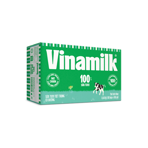 Thùng 48 Hộp Sữa Tươi Tiệt Trùng Vinamilk 100% Có Đường Hộp 180ml