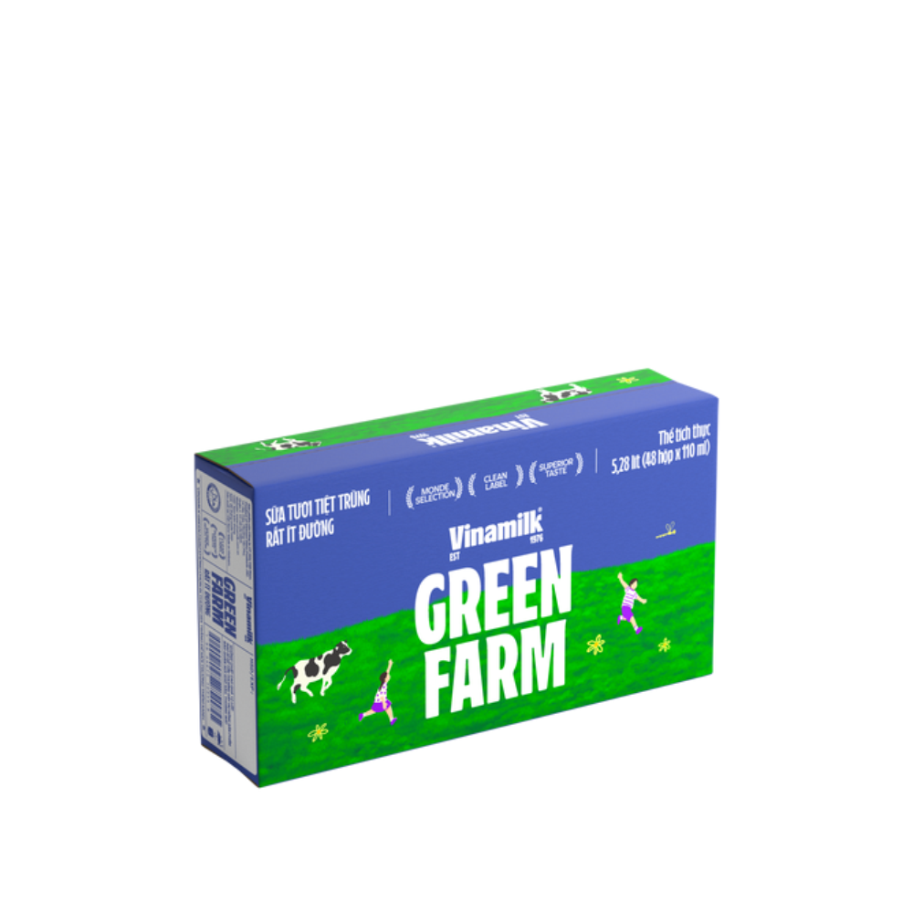 Thùng 48 Hộp Sữa Tươi Tiệt Trùng Vinamilk Green Farm Rất ít đường - Hộp 110ml