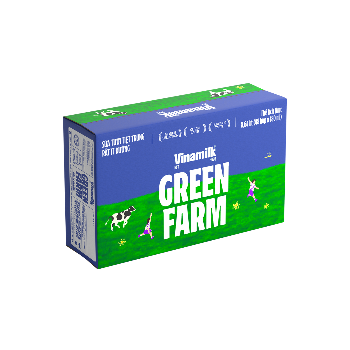 Thùng 48 Hộp Sữa Tươi Tiệt Trùng Vinamilk Green Farm Rất ít đường - Hộp 180ml