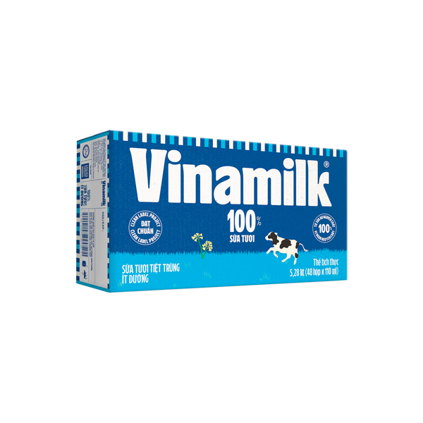 Thùng 48 Hộp Sữa Tươi Tiệt Trùng Vinamilk 100% Ít Đường Hộp 110ml