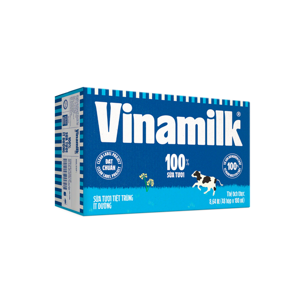 Thùng 48 Hộp Sữa Tươi Tiệt Trùng Vinamilk 100% Ít Đường Hộp 180ml