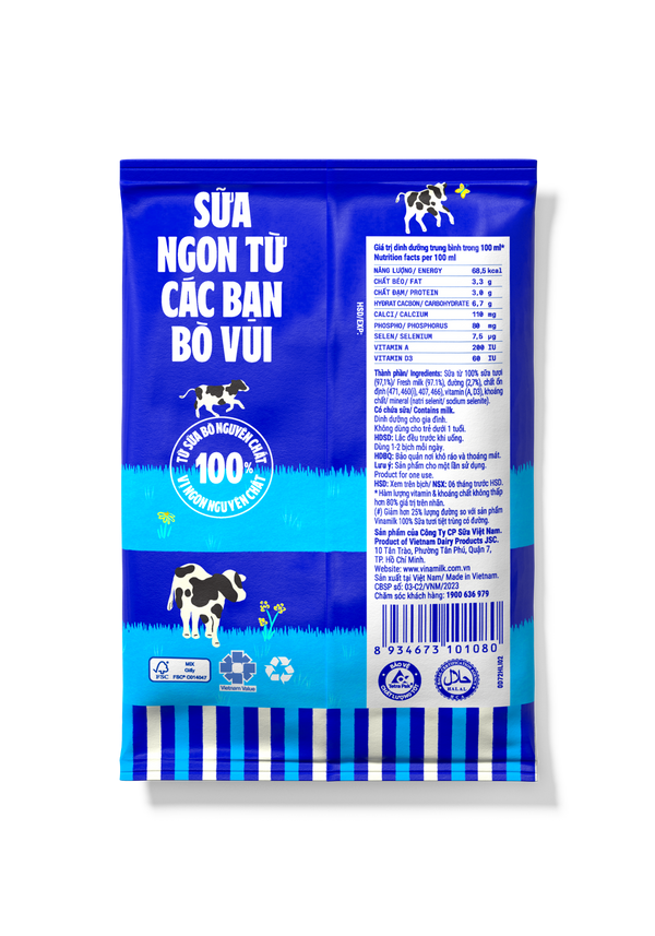 Thùng 48 Bịch Sữa Dinh Dưỡng Vinamilk Ít Đường - Bịch 220ml