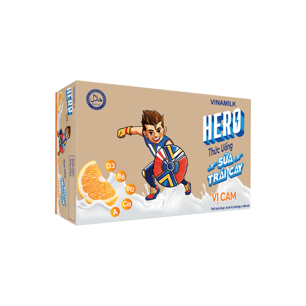 Thùng 48 Hộp Sữa Trái Cây Hero Vinamilk Hương Cam 180ml