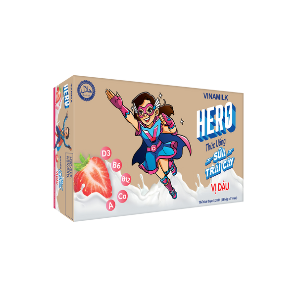 Thùng 48 Hộp Sữa Trái Cây Hero Vinamilk Hương Dâu 110ml