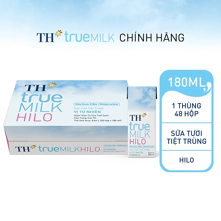 Thùng 48 hộp sữa tươi tiệt trùng TH True Milk HILO 180ml