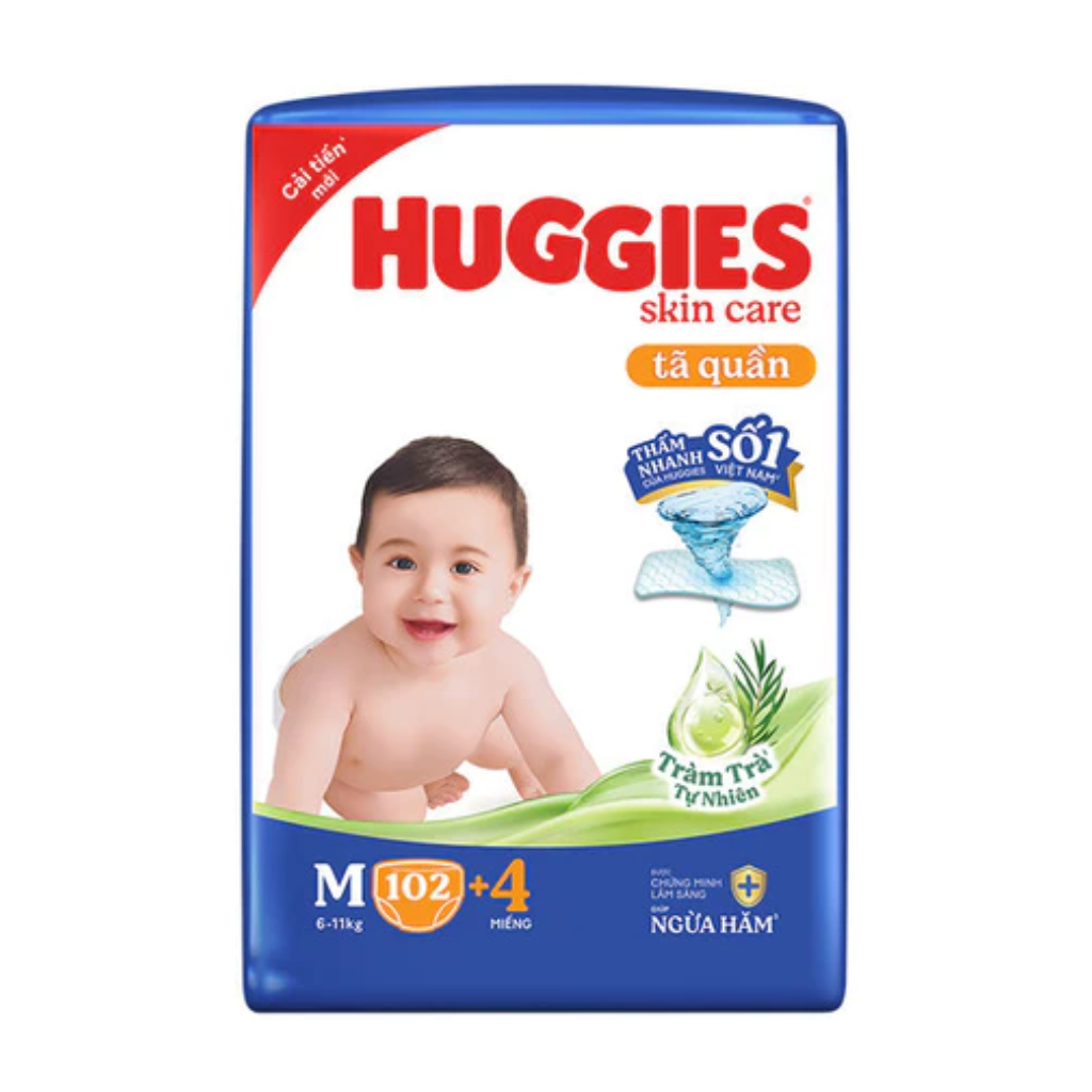 Tã quần Huggies Skincare M102+4 (106 miếng)