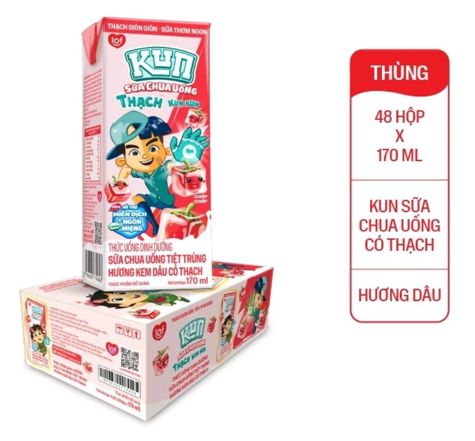 Sữa Kun Thạch Hương Dâu 170ml tặng vợt Pickleball