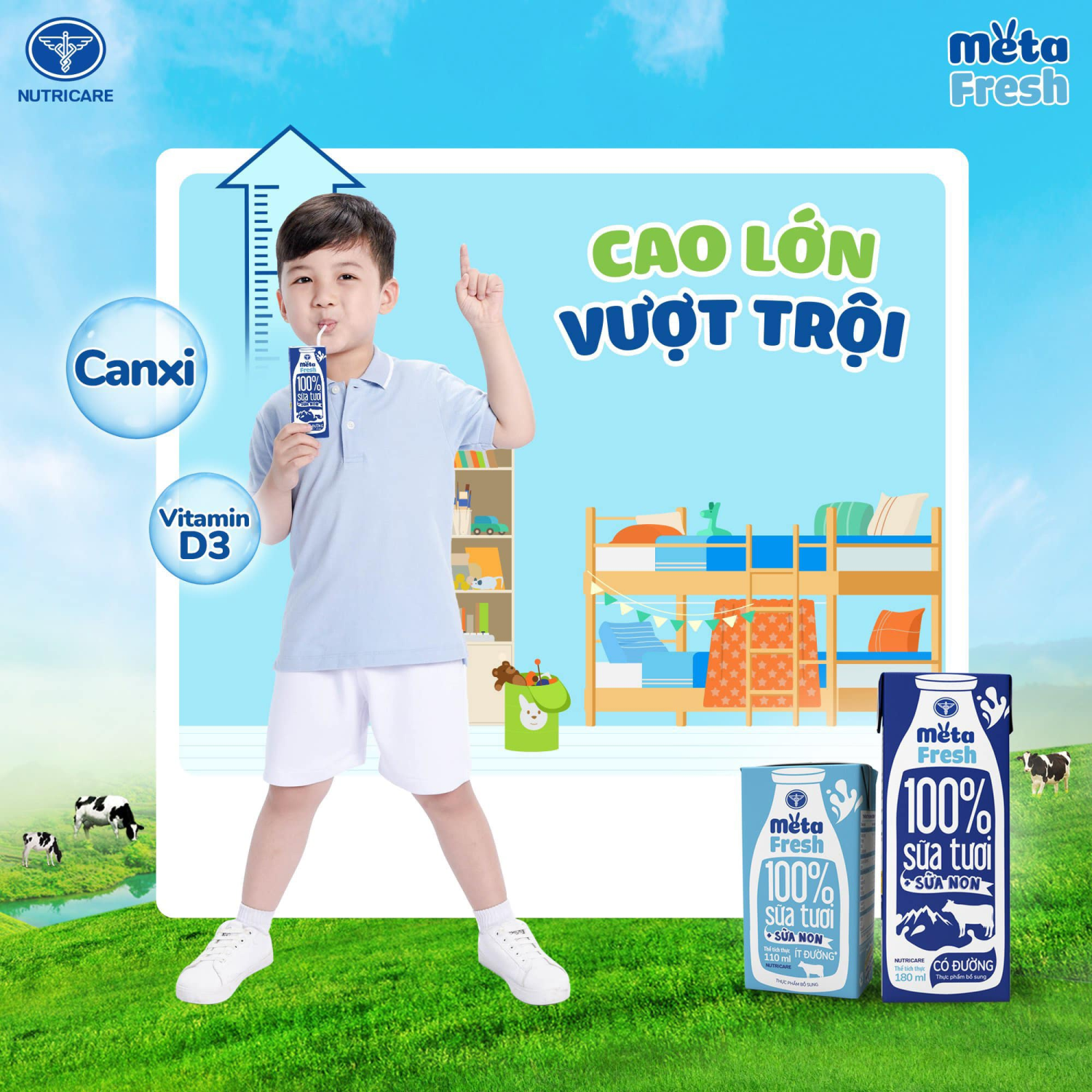 Thùng 48 hộp sữa tươi tiệt trùng Meta Fresh ít đường 110ml