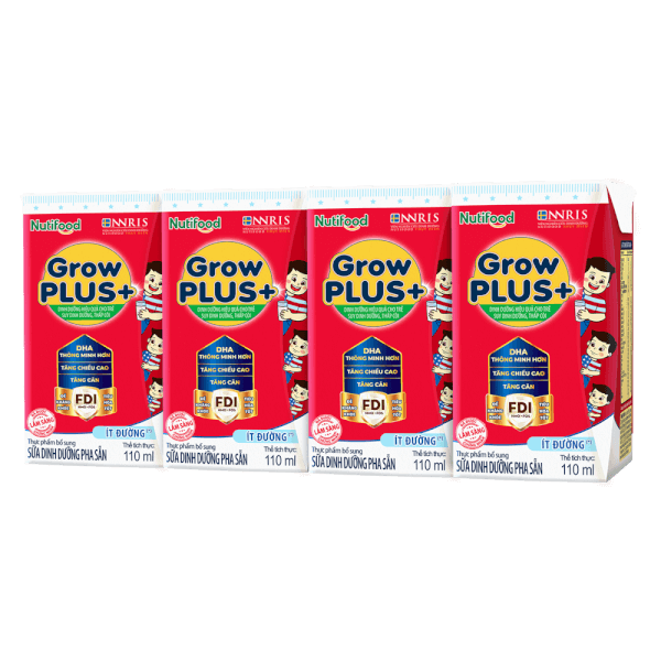 Sữa Bột Pha Sẵn Nuti Grow Plus + Đỏ, Hộp 110ml Ít đường