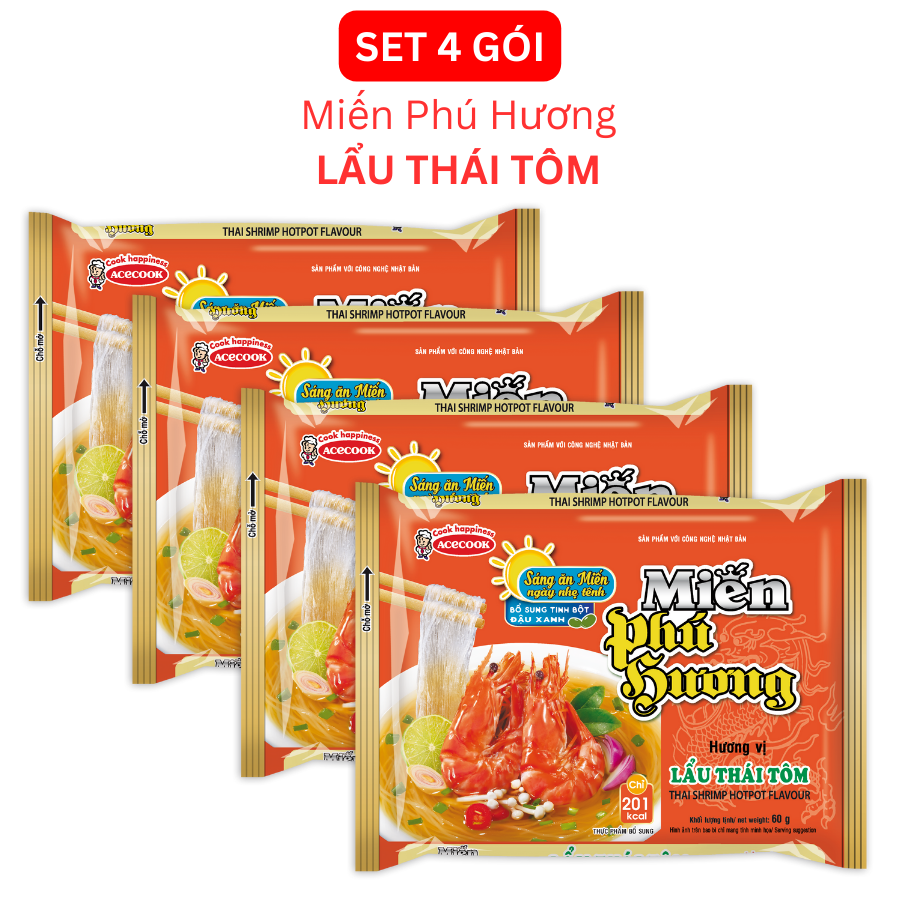 Combo 4 gói Miến Phú Hương Lẩu Thái Tôm 60g