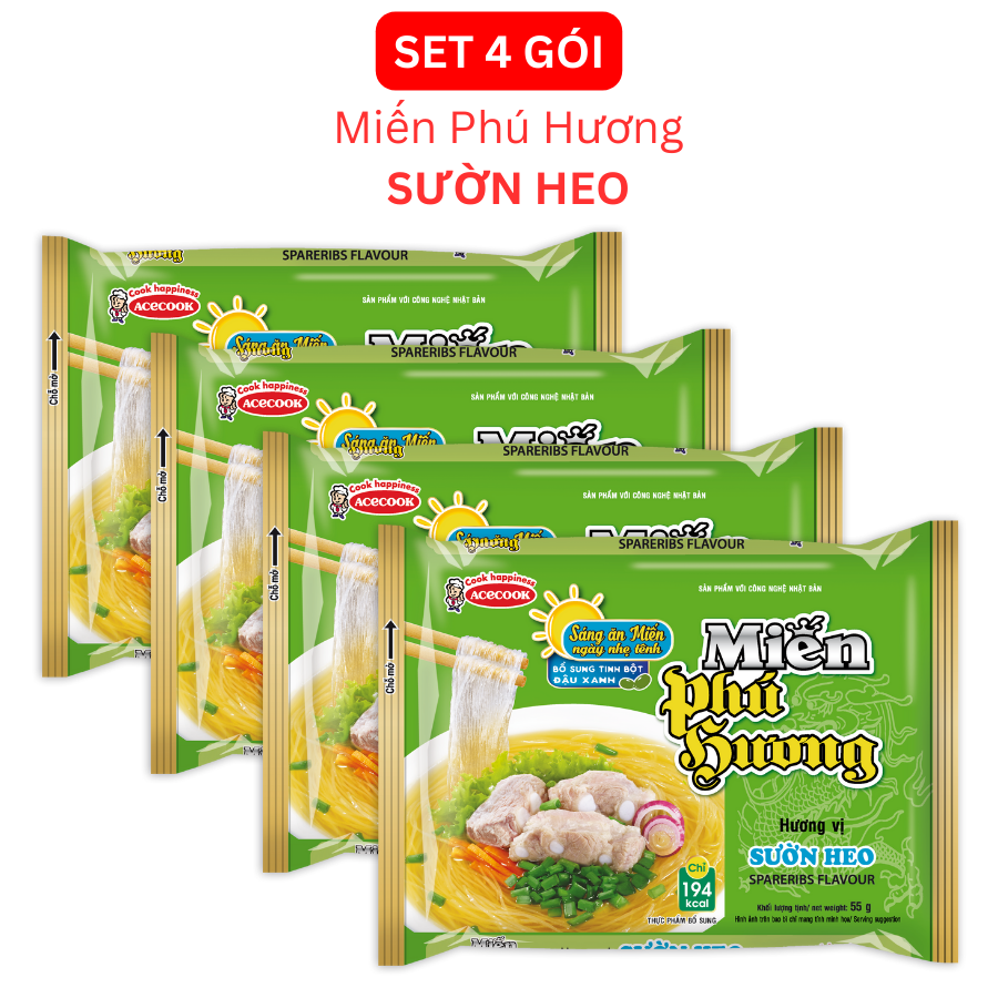 Combo 4 Gói Miến Phú Hương Sườn Heo 55g