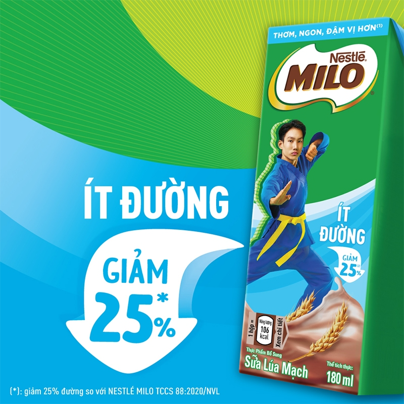 Thùng 48 hộp thức uống lúa mạch uống liền Nestlé MILO ít đường 48x180ml