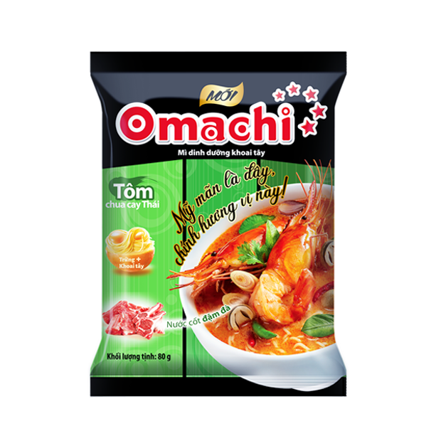 Gói mì khoai tây Omachi tôm chua cay Thái 80g