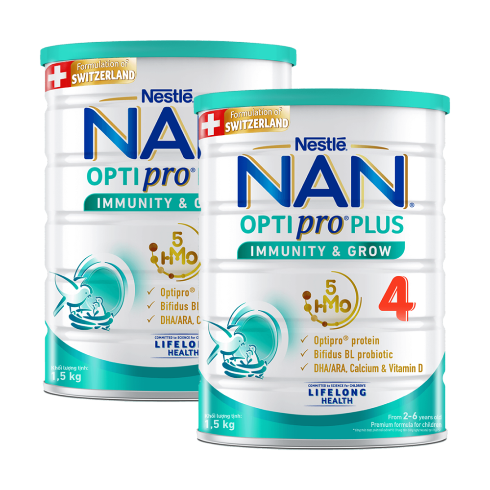 Combo 2 Lon Sữa Nan Optipro Plus số 4 Lon 1.5kg (2 - 6 tuổi)