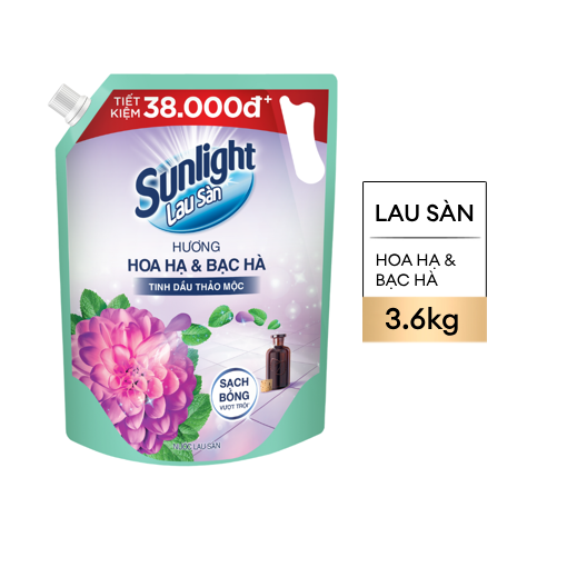 Nước lau sàn Sunlight Tinh dầu Thảo mộc hoa Hạ & Bạc hà túi 3.6kg