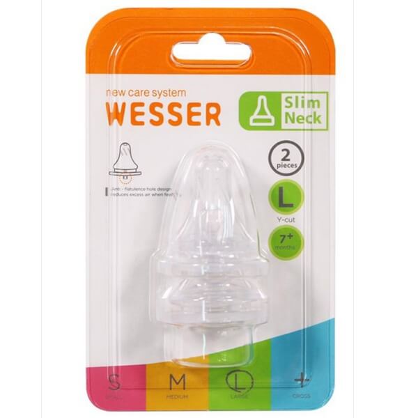 Vỉ 2 núm ty Wesser silicone cổ hẹp size L