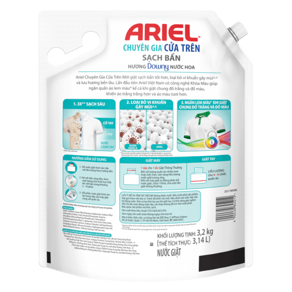 (Freeship 20k) Nước giặt Ariel cửa trên hương Downy túi 3.2kg