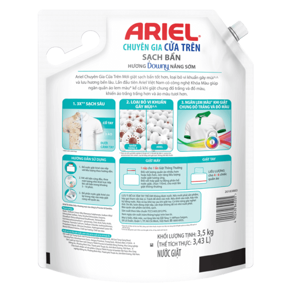 (Freeship 20k) Nước giặt Ariel túi 3.4kg Sạch bẩn hương Downy Nắng Sớm