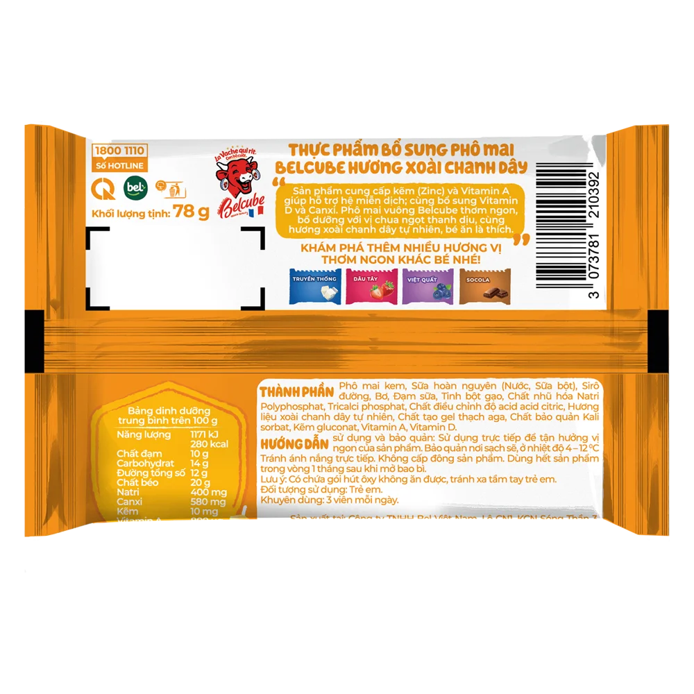 Phô mai Vuông Belcube vị xoài 15 viên (Con Bò Cười)
